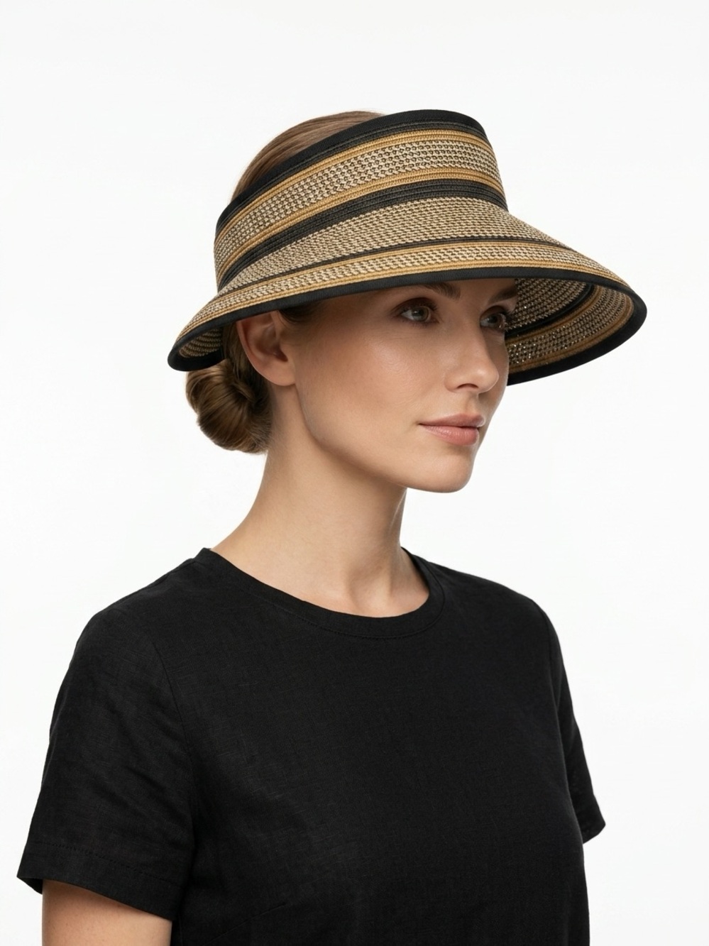 San Diego Hat Co Large Brim Roll Up Visor Woven Paper Tan Black OS - Picture 1 of 9